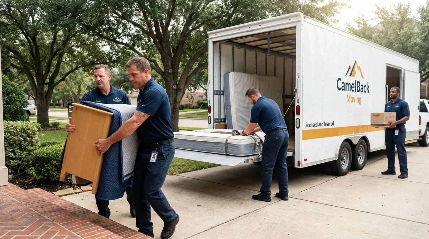 Crew loading residential truck for cross-state move from Skaneateles, NY