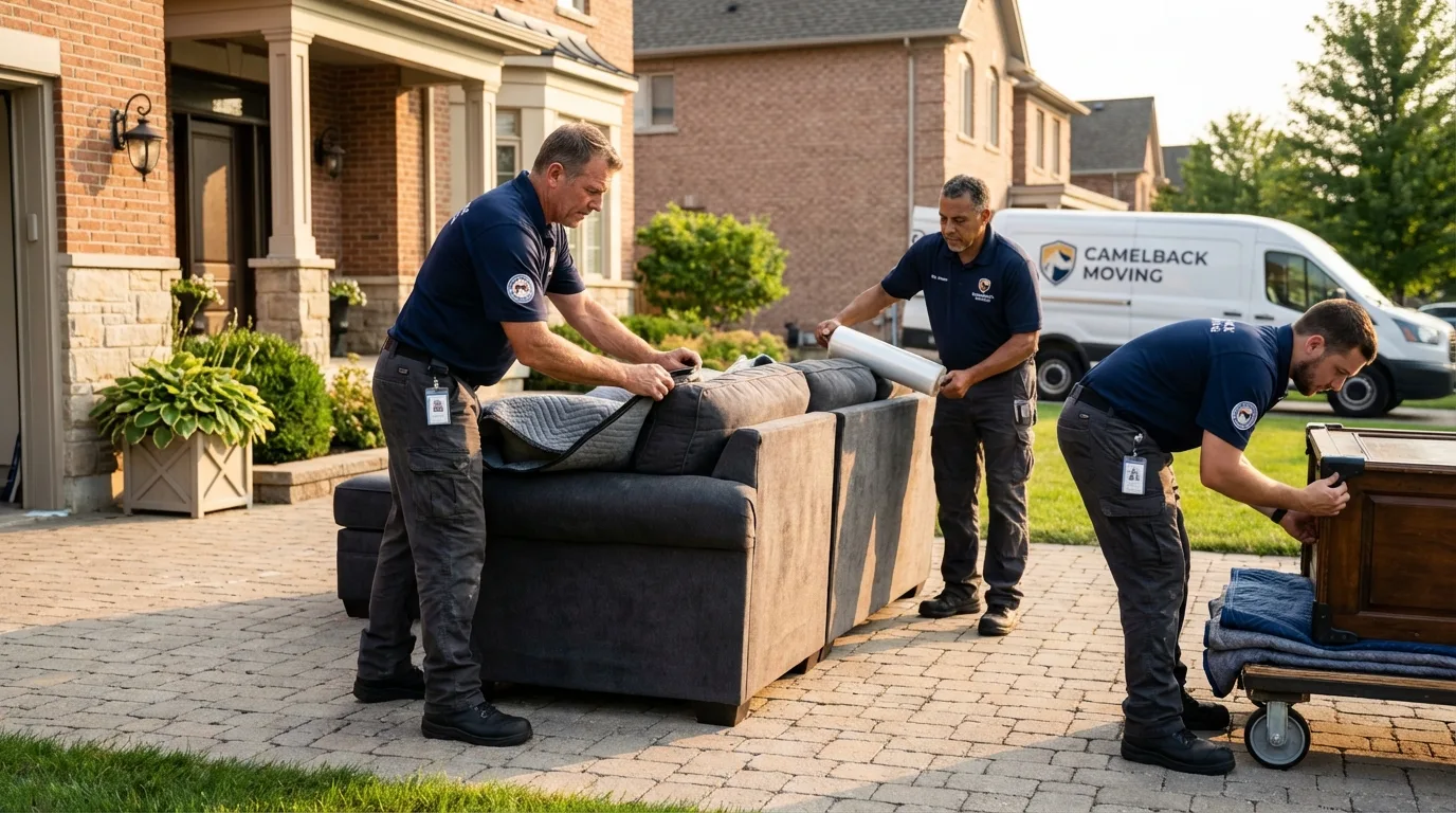Large estate moving crew wrapping furniture in Skaneateles, NY