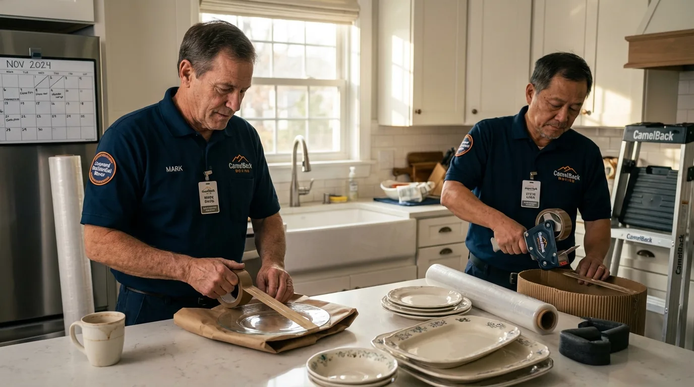 Professional crew packing kitchen dishware in Skaneateles, NY